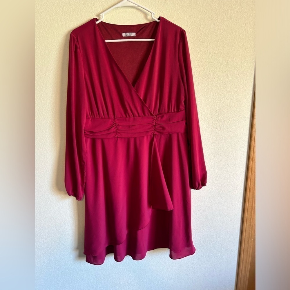 Meaveor Burgundy Dress Size Extra Large Long Sleeve Faux Wrap